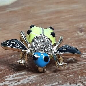 Whimsical Bumble Bee Pin Brooch Gold Tone Yellow‎ Blue Black